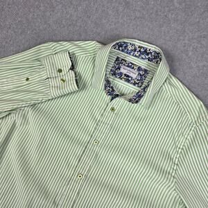 Berto Romani London Mens XL Green Stripe Long Sleeve Button Down Shirt